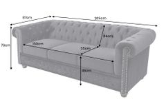 Barock Sofa CHESTERFIELD 205cm schwarz Samt Federkern Knopfheftung 3-Sitzer Couch