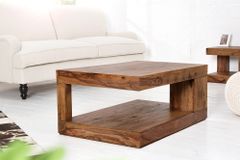 Massiver Edelholz Couchtisch GIANT L 90cm braun Sheesham stone finish mit Ablage