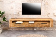 Hängendes TV-Board IRON CRAFT 160cm natur Mango Massivholz drei Schubladen Lowboard