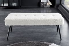 Design Sitzbank BOUTIQUE 100cm weiß Bouclé schwarze Metallbeine Polsterbank