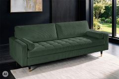 3er Sofa COZY VELVET 220cm grün Cord schwarze Füße mit goldener Kappe