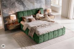 Design Boxbett ADLON 180x200cm petrol grün Chenille Cremona mit Stauraum und Lattenrost