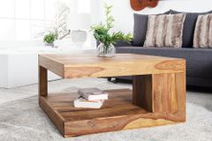 Design Couchtisch GIANT 80cm braun Sheesham Massivholz stone finish mit Ablage