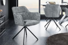 Drehbarer Stuhl VERONA grau Strukturstoff mit Armlehne Metallbeine schwarz