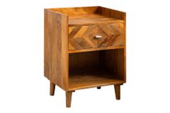 Massiver Nachttisch INFINITY 60cm natur Mangoholz mit Fach und Schublade