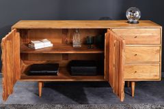 Massivholz Sideboard ALPINE 145cm Akazie honey finish Kommode mit Schubladen Retro Design
