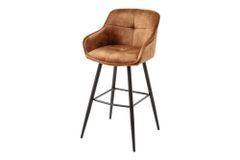 Design Barhocker EUPHORIA rost braun Samt schwarze Metallbeine Barstuhl mit Lehne