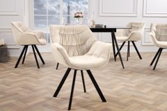 Drehbarer Stuhl THE DUTCH COMFORT champagner beige Samt schwarze Metallbeine