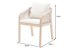 In- und Outdoor Gartenstuhl BALI ROPE natur beige Akazie wetterfest mit Armlehne Kissen