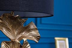 Design Tischlampe GINKGO 70cm schwarz Stoffschirm gold Metall handmade Marmor-Fuß