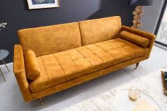 Modernes Schlafsofa COUTURE 200cm senfgelb Microvelours 3-Sitzer Couch mit Schlaffunktion