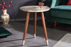 Design Beistelltisch ALCAZAR 50cm antik silber Metall Mangoholz Handarbeit rund