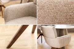 Drehbarer Stuhl UNIQUE taupe beige Strukturstoff Walnussholzbeine mit Armlehne