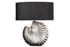 Design Tischlampe SHELL 60cm silber schwarz Metall Stoffschirm maritim