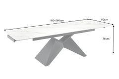 Design Esstisch DIAMOND 180-260cm matt weiß Keramik Metallgestell schwarz