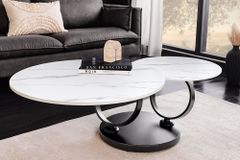 Design Couchtisch DANCING RINGS weiß rund drehbar Marmor Keramik schwarz Metall