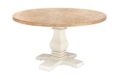 Runder Esstisch HAMPTONS 140cm hellbraun creme recycelte Pinie Massivholz