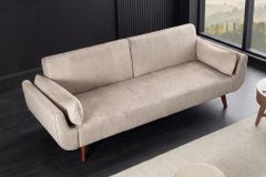 Design Schlafsofa DIVANI 220cm champagner beige Samt 3-Sitzer mit Bettfunktion Walnuss-Füße