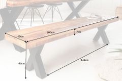 Industrial Sitzbank IRON CRAFT 200cm Mangoholz mit X-Beinen in schwarz