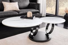 Design Couchtisch DANCING RINGS weiß rund drehbar Marmor Keramik schwarz Metall