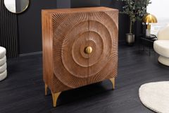 Massives Highboard GOLDEN SUNSET 120cm braun gold Mangoholz mit 3D Schnitzereien