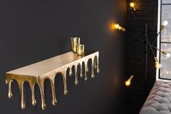 Handgefertigtes Wandregal LIQUID LINE 60cm gold antik Metall Tropfen-Design