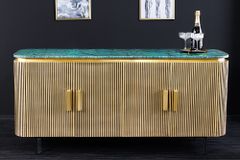 Design Sideboard VENEZIANO 160cm messing grün Marmorplatte Mangoholz Retro