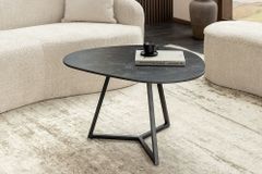 Design Couchtisch MARVELOUS 70cm anthrazit Marmor Keramik schwarzes Metall