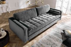 Design 3-Sitzer Sofa COZY VELVET 220cm grau Samt Federkern Lounge
