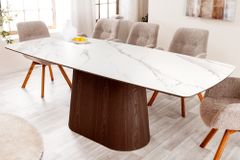 Design Esstisch UNIQUE 200cm weiß Walnuss Keramik Marmor Säulenfuß