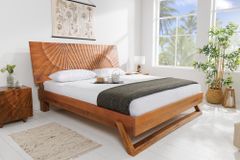 Design Bett SCORPION 180x200cm braun Mangoholz 3D Schnitzerei Massivholz Doppelbett
