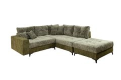 Ecksofa KENT 220cm grün Bicolor Chenille Federkern inkl. Hocker und Kissen