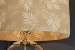 Moderne Tischlampe CLASSICO 60cm transparent Glas weiß gold Leinenschirm