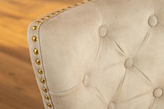 Barock Stuhl CASTLE DELUXE beige Samt gold Edelstahl mit Löwenkopf Ziernieten