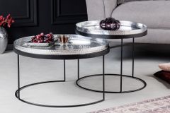 2er Set Runde Couchtische ELEMENTS 60cm silber schwarz Metall Tabletttisch Beistelltisch