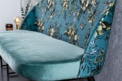 Design Bank PRÊT-À-PORTER türkis Samt florales Muster und goldene Fußkappen