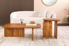 2er Set Couchtische GATSBY 100cm braun Akazienholz organische Form Beistelltisch