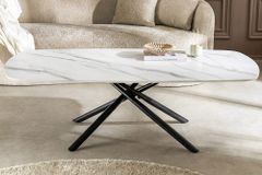 Design Couchtisch OSAKA 110cm weiß Keramik schwarz Sterngestell Metall