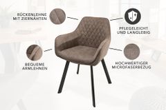Retro Stuhl PALERMO taupe mit Armlehne und Ziersteppung