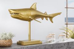 Maritime Skulptur HAI 68cm gold handmade Metall Design Haifisch