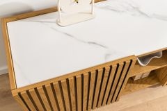 Design Lowboard VICENZA 180cm weiß Keramik natur Eiche Lamellenfront