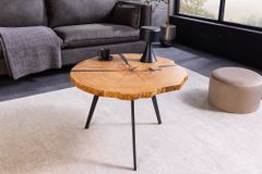 Runder Couchtisch ARBOR 65cm natur Eiche Massivholz schwarz Metall Beistelltisch