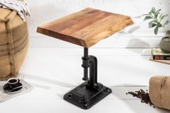 Authentischer Beistelltisch FACTORY 50cm Akazie Massivholz Baumkante Industrial Design