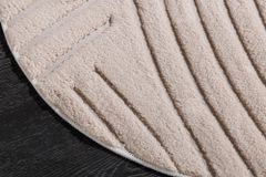 Runder 3D strukturierter Kurzflor Teppich ART DECO 80cm beige creme Hoch-Tief-Effekt