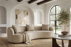 Modernes Sofa ATELIER 230cm beige Samt 3-Sitzer Couch inkl. Kissen