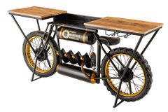 Industrial Konsolentisch MOTORCYCLE 185cm Mangoholz schwarz Motorrad Bartheke Upcycling