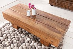 Massivholz Design Couchtisch BOLT 100cm braun Sheesham stone finish