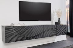 Massives TV-Lowboard SCORPION 200cm schwarz hängend Mangoholz 3D-Design