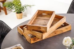 Massives 3er Set Tablett HEMINGWAY 45cm recyceltes Mahagoniholz handmade Servierbrett