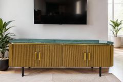 Design TV-Board VENEZIANO 160cm messing grün Marmorplatte Mangoholz Retro